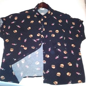 LulaRoe Blouse: hamburger and milkshake print
